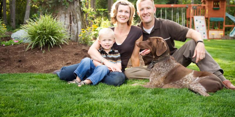 family on lawn