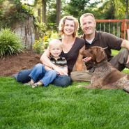 family on lawn